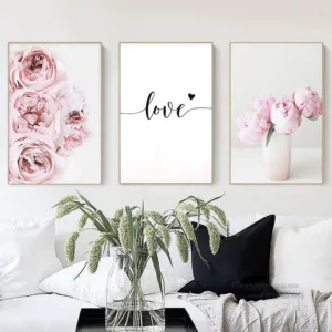 Canvas Painting Nordic Decor Pink Peony Flower Poster and Print Love Wall Art Floral Picture Bedroom Decor Home Decoration