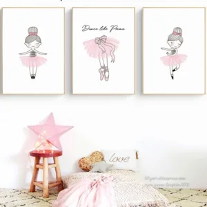 Canvas Painting Nordic Lovely Pink Ballet Girl Nursery Wall Art Picturess Poster And Print For Girl's Bedroom Home Decoration