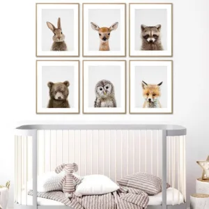 Canvas Painting Poster Rabbit Dog Deer Bear Fox Owl Prints Nursery Picture Animal Wall Art Peekaboo Kids Room Decor