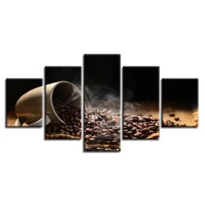 Canvas Pictures Home Decor HD Prints Posters 5 Pieces Coffee Beans Coffee Cup Paintings Kitchen Cafe Wall Art Modular Framework