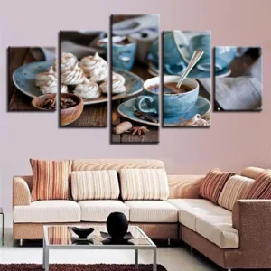 Canvas Pictures Home Decor Modular HD Prints 5 Pieces Coffee Cup Paintings Fine Afternoon Tea Poster Kitchen Wall Art Framework