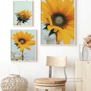 Canvas Poster Print Elegant Tone Nature Plant Sunflower Blooming Photography Wall Art Decoration For Salon Living Room