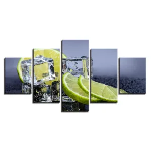 Canvas Prints Pictures Kitchen & Restaurant Wall Art Frame 5 Pieces Fruit Lemon Ice Cubes Paintings Home Decor Food Drink Poster