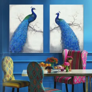 Canvas Prints Wall Painting Home Decor Modern Animal Wall Art Painting Peacock Unframed Modern Vintage Blue Peacock Branch