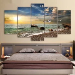 Canvas Wall Art Pictures Frame Kitchen Restaurant Decor 5 Pieces Sunset Landscape Animal Seagull Beach Living Room Print Posters