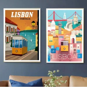 Pop Art Lisbon Portugal Travel Canvas Paintings Vintage Wall Kraft Posters Coated Wall Stickers Home Decor Pictures Gift