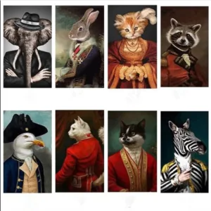 Nordic Rabbit Cat Animal Vintage Big Canvas Painting Art Zebra Lion Elephant Posters And Prints Wall Picture For Living Room