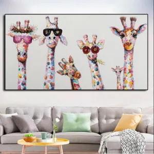Colorful Giraffe Animal Family Poster Painting Cuadros For Kid Wall Art Picture Living Room Home Decor Posters Oil Painting