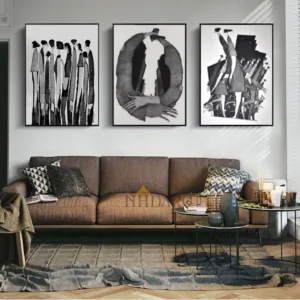 NHDARC Modern Black White Abstract Characters Fashion Poster Painting Canvas Print Art Wall Pictures for Living Room Home Decor