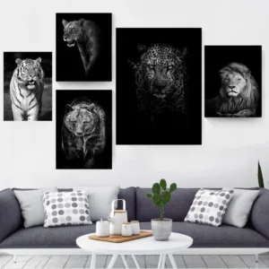Black and White Art Picture Home Decor Nordic Canvas Painting Wall Art Modern Vivid Animal Lion Posters and Prints for Bedroom