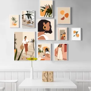 Abstract Line Geometric Girl Leaf Plant Wall Art Canvas Painting Nordic Posters And Prints Wall Pictures For Living Room Decor