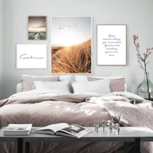 Scandinavian Decoration Canvas Painting Grass Nature Sunset Landscape Poster Nordic Style Print Wall Art Picture Bedroom Decor
