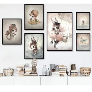 Sweet Home Decor Nordic Canvas Painting Wall Art Poster Rabbit Girls Boys Picture Cartoon Watercolor Decor Print for Kid Bedroom