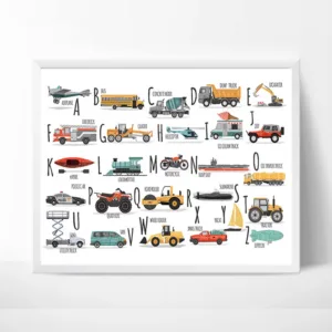 Car Alphabet Art Canvas Painting Wall Pictures , Transportation Vehicle Canvas Art Prints Boy Room Nursery Toddler Wall Decor