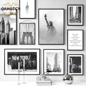 Famous Scenery New York Statue Of Liberty Black White Nordic Poster Wall Art Canvas Painting Print Pictures Home Decoration