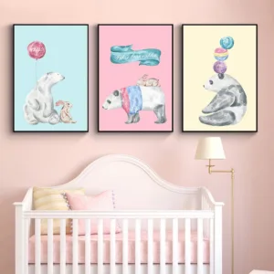 Cartoon Animals Polar Bear and Panda Balloon Posters Prints Kids Quote Pictures Nursery Bedroom Home Decor Modern Wall Arts