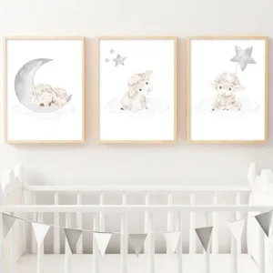 Cartoon Baby Animal Picture Sheep Nursery Poster and Print Wall Art Canvas Painting Nordic Kid Child Bedroom Decoration