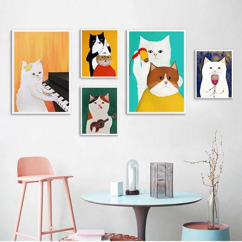 Cartoon Cat Posters And Prints Canvas Oil Painting Wall Art Pictures For Living Room Kid's Bedroom Nursery Cuadros Home Decor