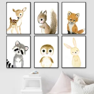 Cartoon Fox Koala Deer Rabbit Squirrel Nordic Posters And Prints Wall Art Print Canvas Painting Nursery Wall Pictures Kids Room