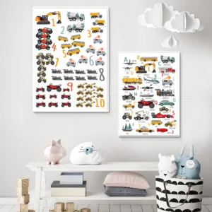 Cartoon Toy Alphabet Poster Number Letter Picture Education Learning Print Painting Kids Poster Nursery Wall Art Boy Room Decor