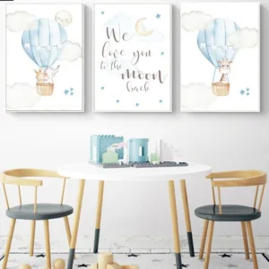 Child Poster Blue Balloon Animal Giraffe Wall Art Canvas Nursery Quotes Print Nordic Kid Bedroom Decoration Picture Painting
