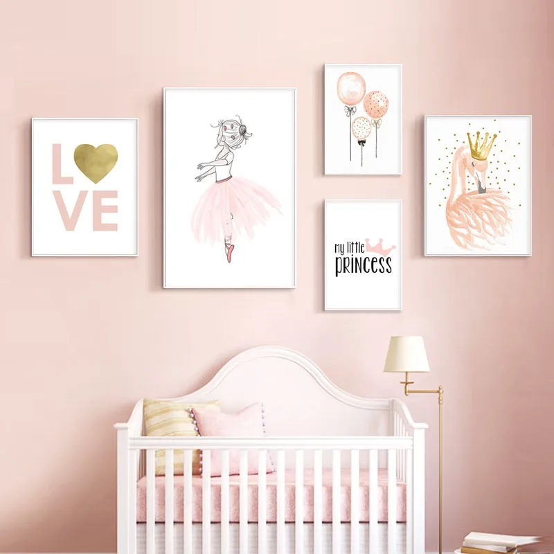 Children Poster Watercolor Balloon Baby Nursery Wall Art Swan Queen Canvas Print Painting Picture Nordic Kid Girl Bedroom Decor