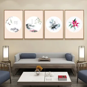 Chinese Style Flower Landscape Paint Art Canvas Fabric Poster Modern Hanging Wall Decor