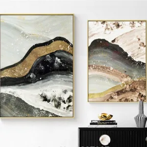 Abstract Gold Quicksand Mountain Landscape Canvas Painting Living Room Poster Wall Picture Scandinavian Decor