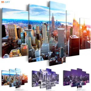 City Construction Scenery Prints Canvas Art 5 Pieces Modern Landscape Wall Painting Modular Pictures for Living Room Home Decor