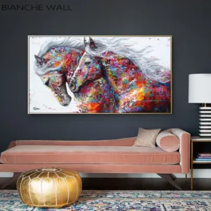 Colorful Horses Decorative Picture Canvas Poster Nordic Animal Wall Art Print Abstract Painting Modern Living Room Decoration