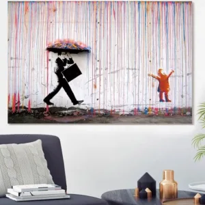 Conisi Graffiti Art Wall Painting Street Artwork Doodle Poster Banksy Colorful Rain Dady and Kid Home Decor for Kids Bedroom