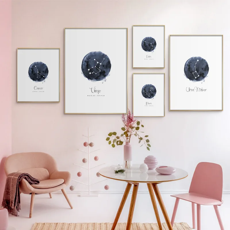 Constellation Nursery Wall Art Canvas Poster Prints Astrology Sign Minimalist Watercolor Painting Nordic Kids Decoration Picture
