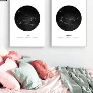 Constellations Nursery Wall Art Canvas Painting Zodiac Astrology Sign Black White Poster Print Nordic Kids Decoration Pictures
