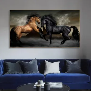 Couple Black and Yellow Horse Animals Wall Art Canvas Paintings Love Posters and Prints Wall Art Pictures Living Room Home Decor