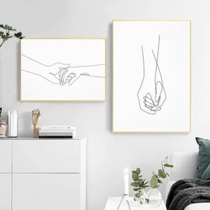 Couple Hands Line Drawing Print Abstract Posters and Prints Black White Artwork Canvas Painting Pictured Home Wall Decor