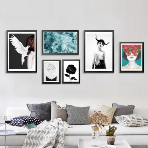 Cuadros Poster and Print Black White Rose Wall Art Canvas Painting Pigeon Girl Wall Pictures For Living Room Home Decoration
