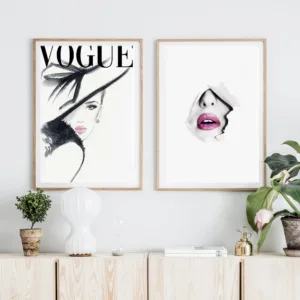 Cuadros Vogue Figure Posters and Prints Canvas Wall Pop Art Fashion Pink Lips Painting Decorative Picture Nordic Kid Decoration