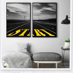 Customization Black And White Art Streets Cloud Yellow Car Nordic Canvas Poster Simple Magnificent Landscape For Home Decoration