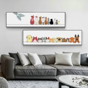 Cute Animals Cat Dog Fox Posters Minimalist Art Canvas Paintings Wall Pictures Long Banner Prints Child Nursery Kid's Room Decor