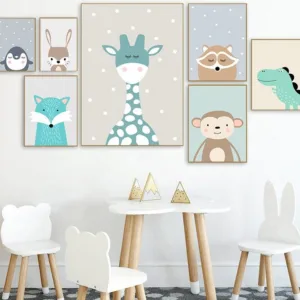 Cute Cartoon Baby Animal Penguin Monkey Nursery Poster Canvas Art Print Wall Painting Nordic Kids Child Room Decoration Picture