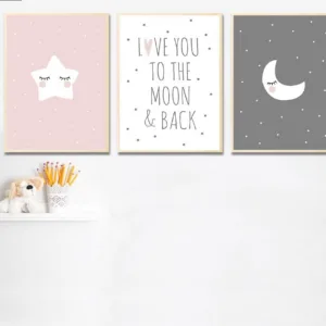 Cute Moon Star Baby Nursery Wall Art Canvas Posters Prints Cartoon Painting Nordic Kids Decoration Picture Baby Bedroom Decor
