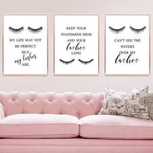 Set of 3 Lashes Prints Wall Art Makeup Canvas Poster Decorative Painting Lashes Quotes Wall Picture Salon Decor