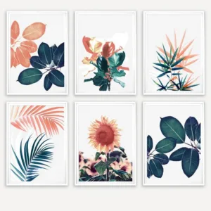 Tropical Leaf Print Palm Sunflower Canvas Art Painting Green Leaves Wall Art Wall Pictures for Living Room Poster Art