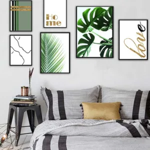 Tropical Palm Leaf Green Plants Wall Art Monstera Poster Prints Gold Quote Canvas Art Painting Wall Picture Home Decor
