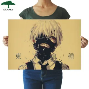 DLKKLB Classic Animation Tokyo Ghoul Poster Vintage Retro Kraft Paper Home Decoration 51.5X36cm Wall Sticker