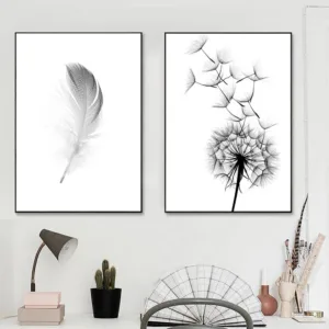 Dandelion Feather Art Paintings Black And White Wall Art Prints Nordic Minimalist Poster Living Room Modern Wall Picture Decor