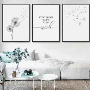 Dandelion Wall Art Canvas Painting Make Wish Dandelion Poster Prints Nordic Style Minimalist Living Room Bedroom Nursery Decor