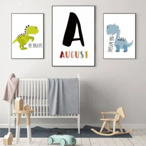 Dinosaur Animal Print Custom Name Wall Art Canvas Poster Nursery Painting Playroom Baby Posters Wall Pictures For Boy Room Decor