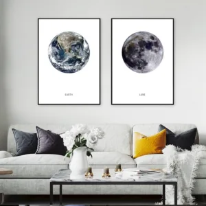Earth Moon Canvas Posters Nordic Black and White Lunar Planet Wall Art Abstract Painting Modern Minimalism Home Decor