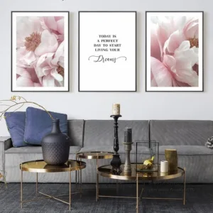 Elegant And Fresh Pink Peony Blossom Wall Art Motivational Quote Canvas Poster Print Picture For Modern Home Mural Decoration